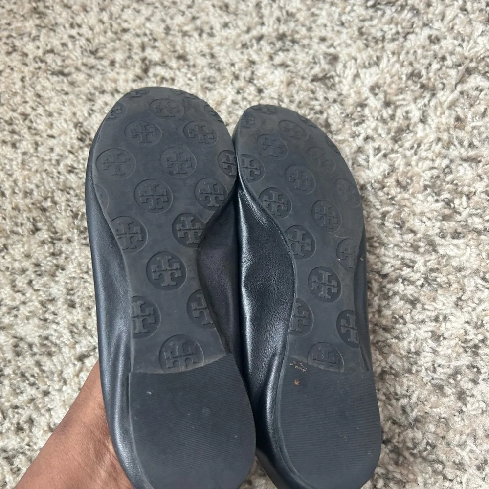 Tory Burch Black Flats with Gold Logo